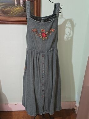 April Cornell Embroidered Sleeveless Sunwashed Green Midi Dress Xl NWOT